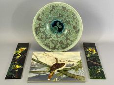 MODERN DECORATIVE PORCELAIN TILES - 'The Kookaburra', 30 x 30cms and a pair 'Frog', 40 x 8cms and