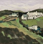 OWEN MEILIR oil on canvas - group of whitewashed cottages, signed in full, 38 x 38cms
