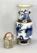 EARLY 20TH CENTURY CHINESE VASE, 45cms tall and a Famille Verte teapot