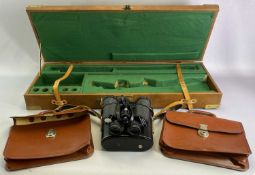 LINED GUN CARRY CASE, vintage satchels and a pair of cased Observer RSPB binoculars