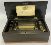 LATE 19TH CENTURY ROSEWOOD CYLINDER MUSIC BOX - 13 x 35 x 18cms