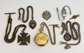 SILVER POCKET WATCH CHAINS, fob medallions and other collectables, lot includes 2 x silver