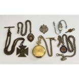 SILVER POCKET WATCH CHAINS, fob medallions and other collectables, lot includes 2 x silver