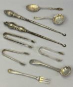 GORGE III & LATER SMALL SILVER, 9 ITEMS - to include a London 1805 sugar sifter spoon, Maker Solomon