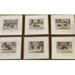 C R STOCK engravings - a set of 6 - cock fighting related plates, 34 x 38cms overall size