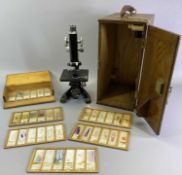 R & J BECK LTD VINTAGE MICROSCOPE - in a wooden box and a box of slides