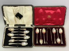 GEORGE III & LATER SILVER TEASPOONS - two sets including 6 London hallmarked 1803, Makers William