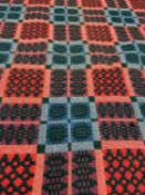 TRADITIONAL WELSH WOOLLEN BLANKET - with tasselled ends in reds, greens and blues, 215 x 160cms