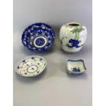 20TH CENTURY CHINESE & OTHER CERAMICS (4) - to include blue and white pedestal bowl, 14cms H,