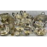FOUR PIECE EPNS TEA SERVICE, silver topped dressing table brushes, EPNS tableware, ETC
