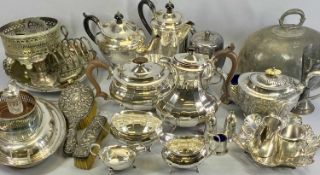 FOUR PIECE EPNS TEA SERVICE, silver topped dressing table brushes, EPNS tableware, ETC