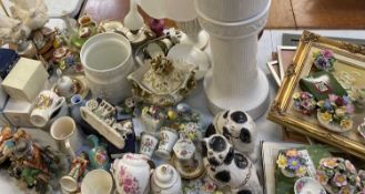 CHINA ASSORTMENT - Leonardo type dove lamp, Goebel figurines, Coalport Ming Rose, china posies,