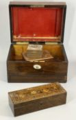 ROSEWOOD WORKBOX - with mother of pearl detail and three other treen boxes