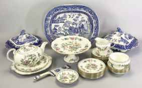 AYNSLEY, PEMBROKE & OTHER TEAWARE, Willow blue and white lidded servers, meat platter, ETC