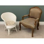 FRENCH STYLE ELBOW CHAIR - upholstered in medium colour, 101 x 70cms and a Loom type chair