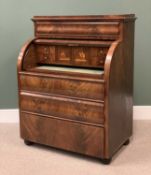 ANTIQUE FLAME MAHOGANY CYLINDER TOP BUREAU, 128cms H, 101cms W, 63cms D