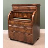 ANTIQUE FLAME MAHOGANY CYLINDER TOP BUREAU, 128cms H, 101cms W, 63cms D