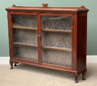 VICTORIAN MAHOGANY BOOKCASE/CUPBOARD with twin glazed doors, on pad feet, 133cms H, 174cms W,