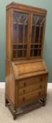 EARLY 20TH CENTURY POLISHED OAK BUREAU BOOKCASE - a fine example with twin glazed upper doors,