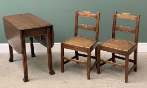 FARMHOUSE CHAIRS, A PAIR and a good oak gateleg table with reeded supports and scrolled feet,