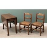 FARMHOUSE CHAIRS, A PAIR and a good oak gateleg table with reeded supports and scrolled feet,