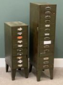 VINTAGE METAL FILING CABINETS (2), multi-drawers, the tallest 121cms H, 28cms W, 41cms D and 89cms