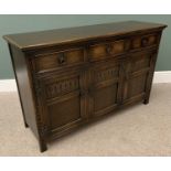 PRIORY STYLE OAK DRESSER BASE - three drawers over three cupboard doors, 87cms H, 137cms W, 43cms D