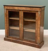 GOOD VICTORIAN WALNUT INLAID PIER/SIDE CABINET having twin glazed doors with inlay and brass