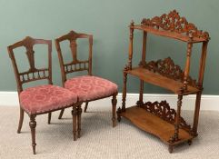 EDWARDIAN PARLOUR CHAIRS, an ornate pair with upholstered seats, on turned front supports and a