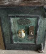 VINTAGE SAFE - John Tann of London, with key, 51cms H, 42cms W, 35cms D