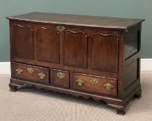 GEORGE III OAK & MAHOGANY MULE CHEST - with three base drawers, 87cms H, 148cms W, 56cms D