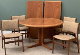 DANISH TEAK TYPE EXTENDING DINING TABLE & 4 CHAIRS - 71cms H, 125cms W, 125cms D the table, 80cms H,