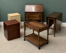 FURNITURE ASSORTMENT - serpentine front walnut bureau, 106cms H, 76cms W, 47cms D, a gateleg