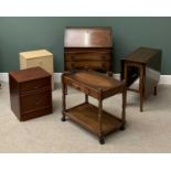 FURNITURE ASSORTMENT - serpentine front walnut bureau, 106cms H, 76cms W, 47cms D, a gateleg