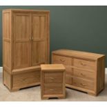 MODERN LIGHT OAK BEDROOM FURNITURE - two door wardrobe with base drawer, 185cms H, 101cms W, 61cms