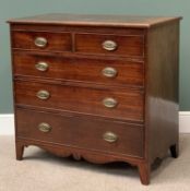 GEORGIAN MAHOGANY CHEST of two short over three long drawers with oval backplates and brass drop