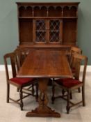 REPRODUCTION OAK OLD CHARM & OTHER HARLEQUIN DINING ROOM SUITE comprising glazed top dresser with