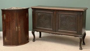 EDWARDIAN MAHOGANY SIDEBOARD with two carved front doors, 102cms H, 148cms W, 47cms D and an antique