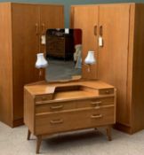 G PLAN GOLD LABEL BEDROOM FURNITURE - gents wardrobe, 176cms H, 123cms W, 54cms D, ladies' wardrobe,