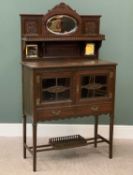 EDWARDIAN MAHOGANY DISPLAY CABINET with upper bevelled glass mirrors and galleried shelf, the base