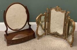 TRIPLE GILT DRESSING TABLE MIRROR and an antique mahogany example with three drawers