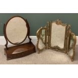 TRIPLE GILT DRESSING TABLE MIRROR and an antique mahogany example with three drawers