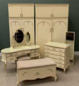 FRENCH STYLE BEDROOM SUITE - comprising 'His n Her' wardrobes, 225cms H, 123cms W, 54cms D and
