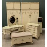 FRENCH STYLE BEDROOM SUITE - comprising 'His n Her' wardrobes, 225cms H, 123cms W, 54cms D and