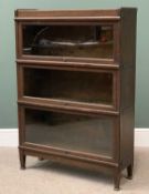 GLOBE WERNICKE three section bookcase, glass fronted, early type with fixings to the sides and back,