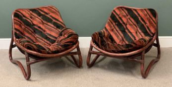 MID-CENTURY TYPE BAMBOO EASY CHAIRS, a pair, labelled "Angraves, Invincible, Thurmaston, Leicester",