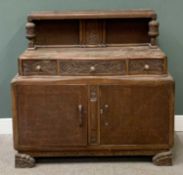 CIRCA 1920s OAK BUFFET SIDEBOARD WITH FLORAL CARVINGS 131cms H, 139cms W, 54cms D (for restoration)