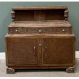 CIRCA 1920s OAK BUFFET SIDEBOARD WITH FLORAL CARVINGS 131cms H, 139cms W, 54cms D (for restoration)