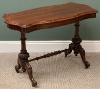 EDWARDIAN MAHOGANY LIBRARY TYPE TABLE on turned and scrolled supports, 74cms H, 108cms W, 54cms D