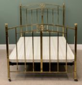 ANTIQUE BRASS BED FRAME WITH RAILS & BASE - 145cms H, 138cms W, 207cms D